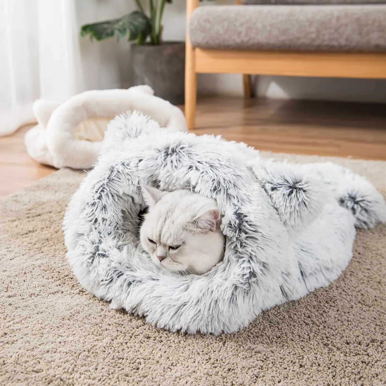 

Cat Bed Warm Calming Cat Bed Soft European and American Style Pet Bed Cats Sleeping Plush Marshmellow Cat Bed For Cats