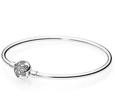 Подлинный 925 пробы серебряный браслет с кристаллами Снежинка хлопает змея цепь браслет подходит для женщин шарик шарм Diy ювелирные изделия