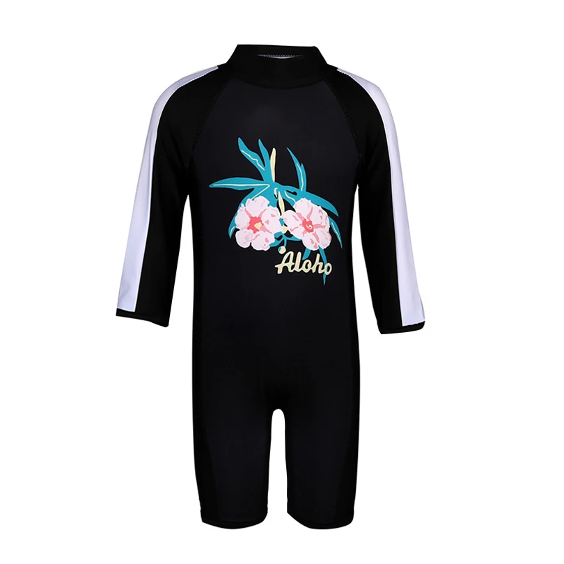 Цельный Детский пляжный купальник для девочек, Гавайский тропический спортивный черный купальник для девочки, комбинезон CDFS34 - Цвет: Черный