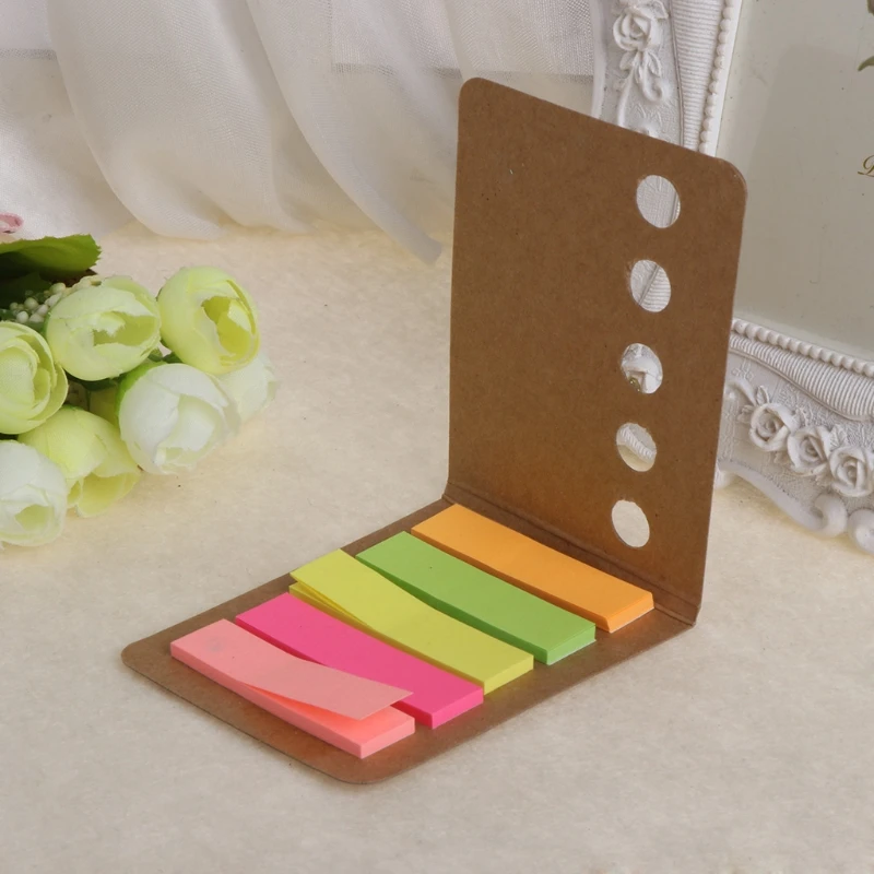 5 Pads/Pack Kraft Paper Cover Candy Color Sticky Notes Page Marker Index Tabs L41E