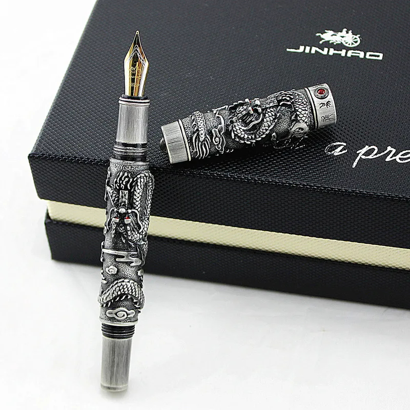 Jinhao двойной играющий Дракон шариковая авторучка Средний Medium 0,5 мм 3D схема тиснения металлические чернильные ручки для письма коллекция