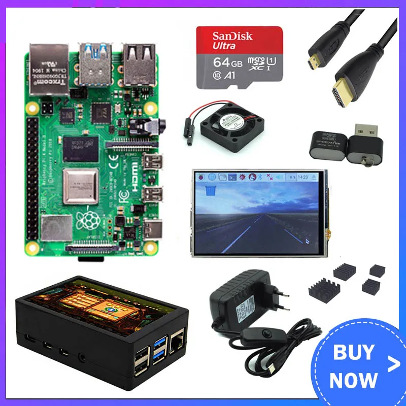 Raspberry Pi 4 Model B 2GB/4GB Kit Board + Power Adapter + Case Box + 32/64GB SD Card + HDMI Cable + Heatsink for Raspberry Pi 4|Demo Board Accessories| - AliExpress