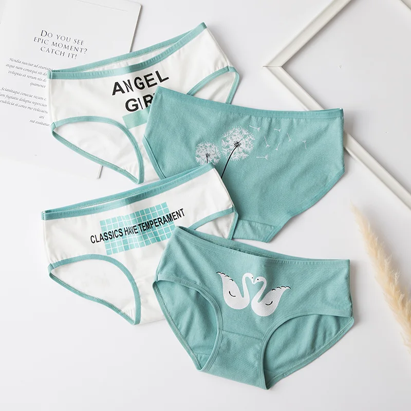 Swan Print Panties Women Cartoon Underwear Sexy Low Rise Briefs Breathable Underpants Ladies Cotton Underwear Culotte Femme