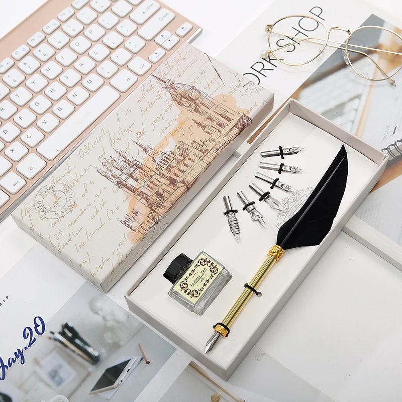 Английская каллиграфия перо Dip Pen 6 наконечник для письма из нержавеющей стали Канцелярский набор Подарочная коробка студенческие канцелярские принадлежности