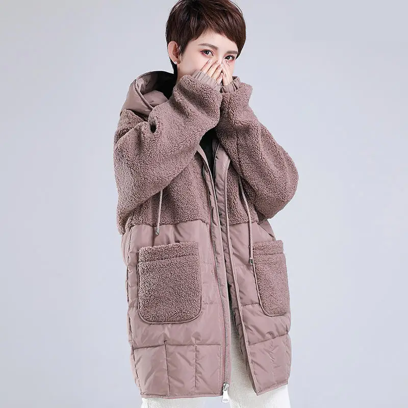 Light brown Parkas Новое пуховое хлопковое пальто, женские парки с капюшоном, свободная зимняя куртка, женская одежда, теплые плотные зимние пальто для женщин, s Мягкий 4XL Q2127 - Цвет: Light brown Parkas