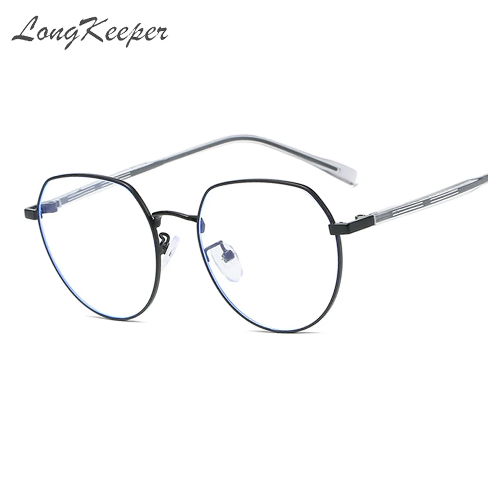 LongKeeper Retro Glasses Frame Metal Round Anti Blue Light Blocking