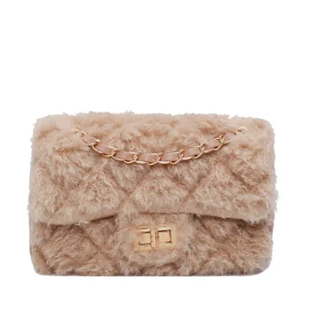 

bags for women 2019 Fall Winter New Fashion Personality Casual Simple Plush Chain Lock Small Square Bag Shoulder Messenger Bag