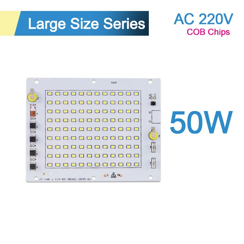 COB Чип 5 Вт~ 100 Вт AC 220 В Интегрированный Светодиодный чип 50 Вт 30 Вт 20 Вт 10 Вт умный IC драйвер светодиодный светильник лампа для наводнения Точечный светильник Diy - Испускаемый цвет: Large Size SMD 50W