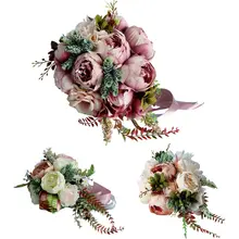 Романтический свадебный букет невесты водопад искусственная Цветочная подделка суккулентная Длинная лента ретро Роскошные вечерние украшения