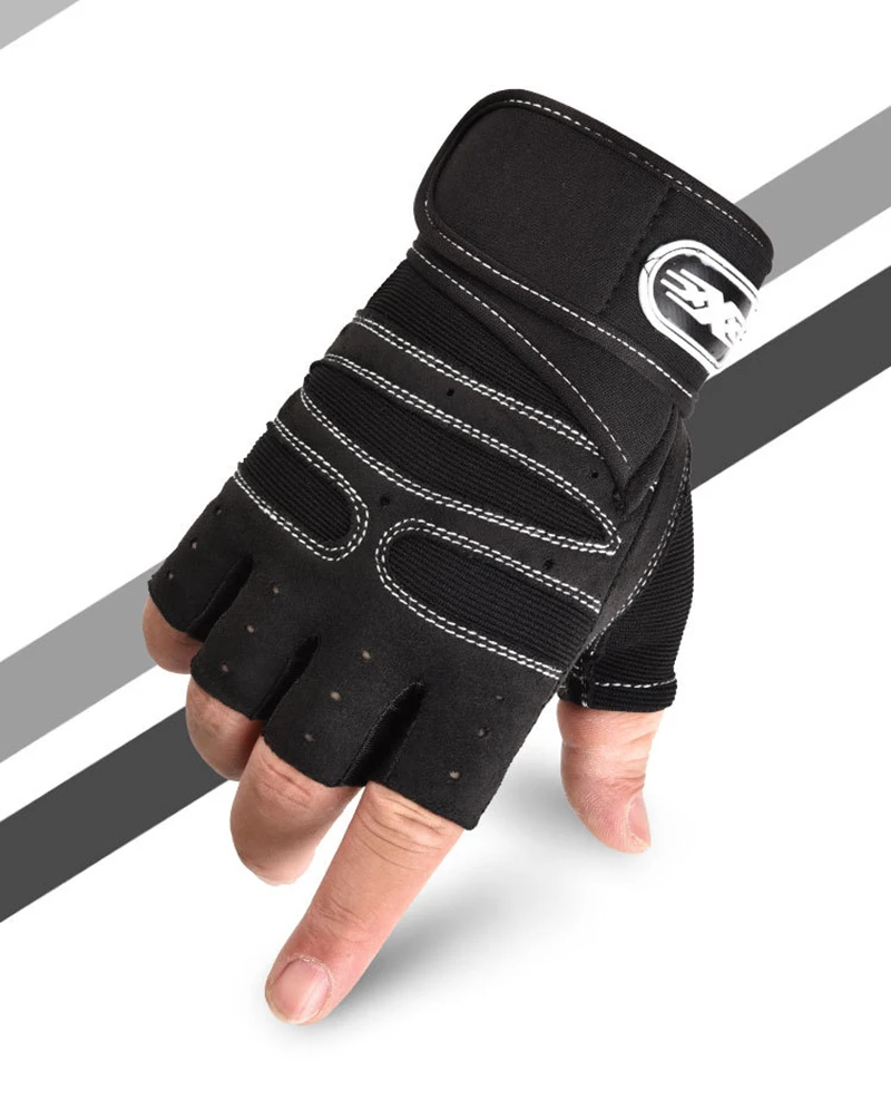 ผู้ชายฟิตเนสหนาถุงมือเพาะกายครึ่ง Finger ถุงมือ Non-Slip ขยายสายรัดข้อมือยกน้ำหนักกีฬา