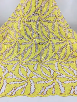 

Latest Yellow Sequins French Tulle Lace Fabric 2020 High Quality African Net Lace Fabric Nigeria Sequins Lace For Evening Party