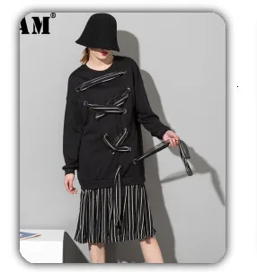 [EAM] Women Black Pattern Printed Long Spaghetti Strap Dress New Sleeveless Loose Fit Fashion Tide Spring Summer 2020 1DA358