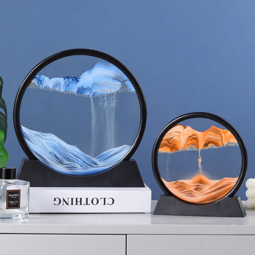 7/12inch Moving Sand Art Picture Round Glass 3d Deep Sea Sandscape In