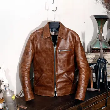 

Non-mainstream Non-Paintcoat Oil Wax Cowhide May Kaji 1930S Genuine Leather Clothes Brown Biker Jacket