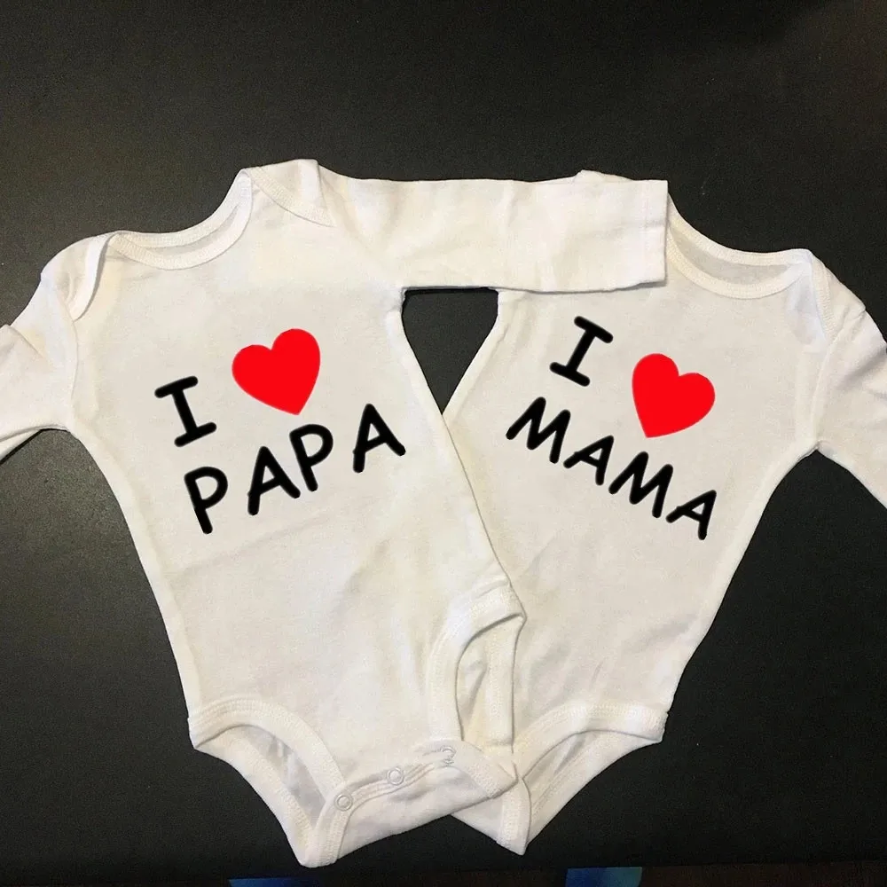 Bebé recién nacido mono me encanta papá mamá de algodón de manga larga del bebé niño niña mono de Onesies gemelos bebé ropa de bebé ducha regalo