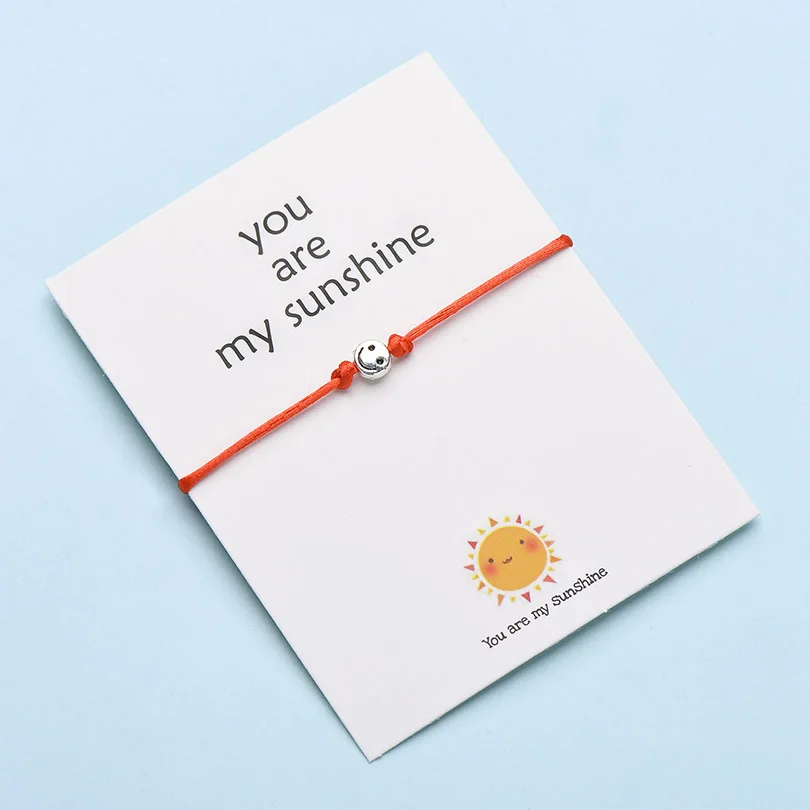 IYOE Wish Card You Are My Sunshine, крошечные браслеты с улыбающимся лицом для женщин, мужчин, детей, винтажный браслет дружбы с красной нитью, парные