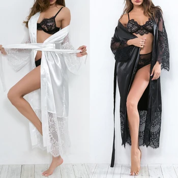

Women Robes 2021 New Hot Sale Sexy Long Silk Kimono Dressing Gown Bath Robe Babydoll Lingerie Nightdress Nightgowns