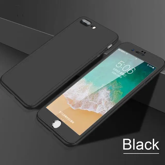 360 полный защитный чехол для iPhone 7 8 6S 6 Plus чехол для iPhone X XR XS максимальный чехол 5 5S se чехол для телефона Plsatic Coque glass - Цвет: Черный