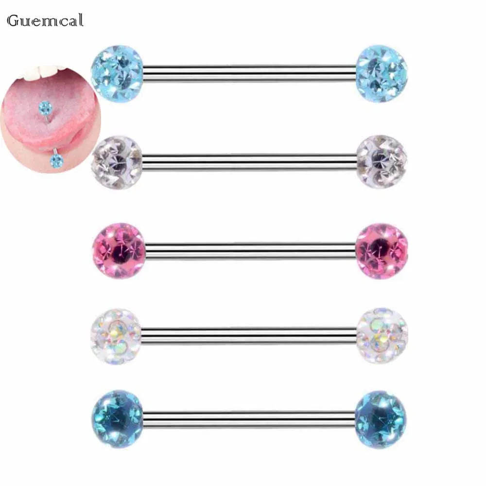 Guemcal 4pcs Hot-selling Simple Magic Color Ball Straight Threaded Tongue Nail Human Body Piercing Jewelry