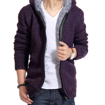 

Warm men's down jacket cotton plus velvet thickening hooded winter coat warm long sweater coat male