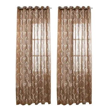 

2Pcs Leaf Printed Curtain Single Side Window Screening Creative Window Gauze Curtains For Kitchen Bedroom Window Treatment