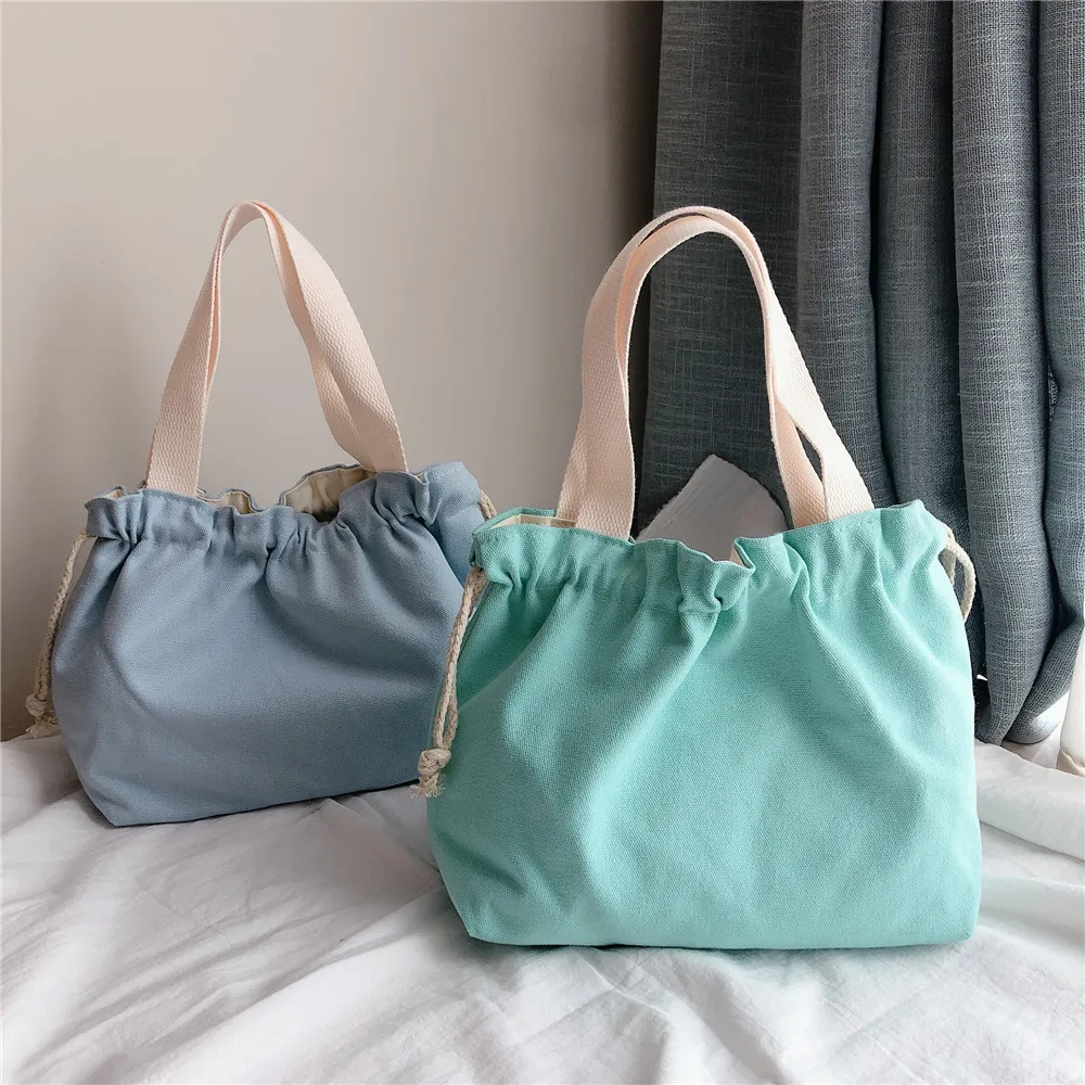 Japanese  Canvas Lunch Bag Thick  Lining Lunch Box Tote  Drawstring Hand Bag  Cute Picnic Dinner Container Food Storage Bags