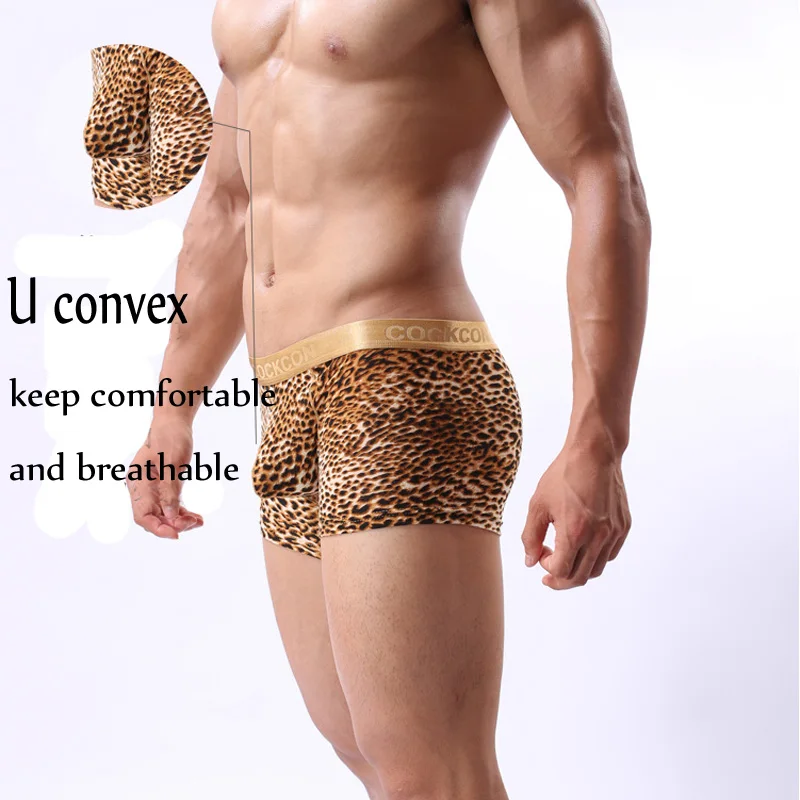 COCKCON брендовые леопардовые мужские сексуальные боксерские шорты усиление выпуклости мешочек Трусы мужские шорты слипы бесшовные сексуальные мужские пижамы