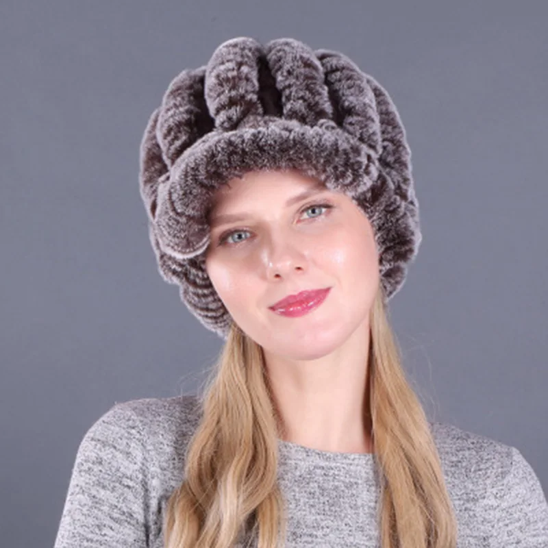 Элегантные женские зимние толстые теплые BeaniesWomens Лоскутные кроличьи меховые шапки, новые плюшевые меховые шапочки из натурального меха для России, шапка s - Цвет: 06