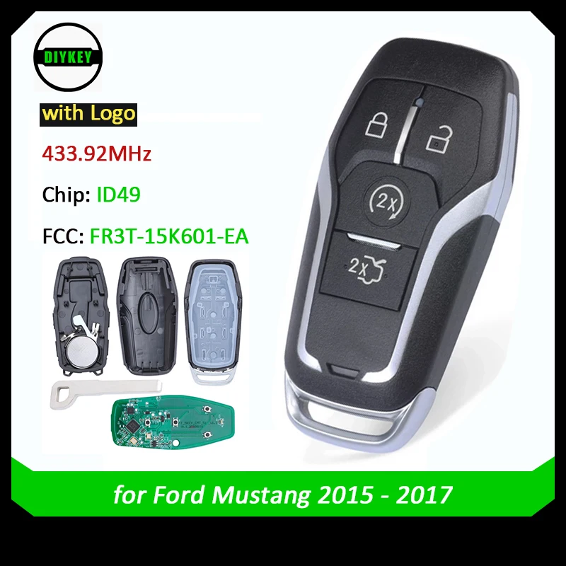 

DIYKEY Smart Keyless Remote Key 434MHz ID49 FR3T-15K601-EA for Ford Mustang 2015 2016 2017 Aftermarket Remote Fob With logo