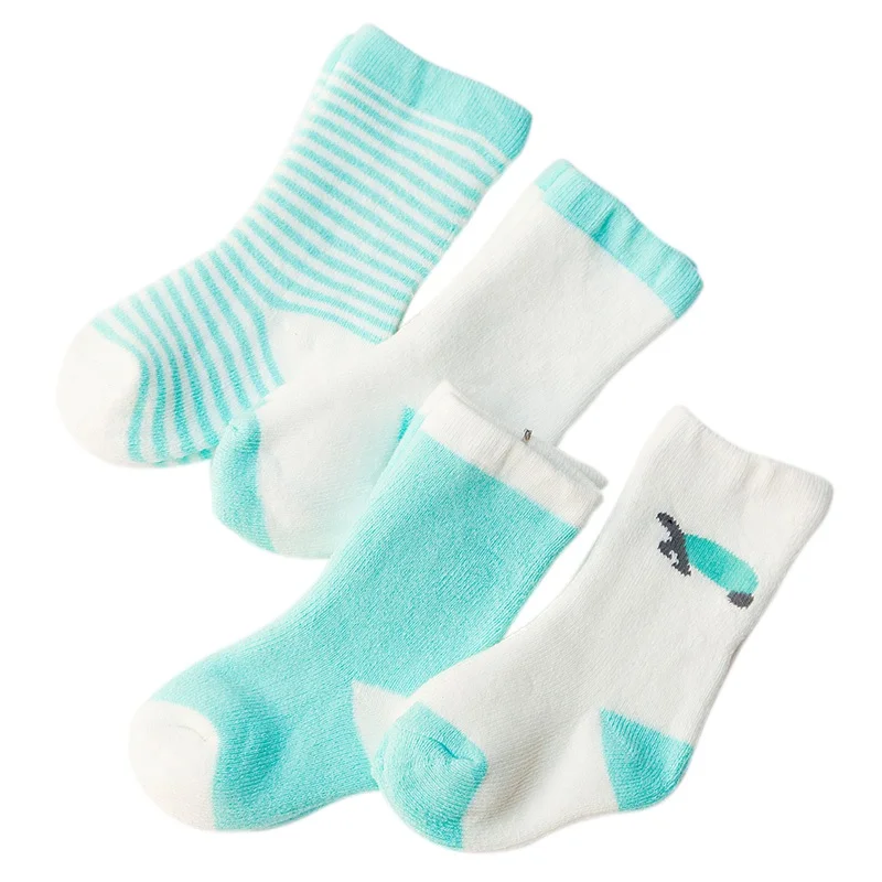4 pairs/set Baby Socks Cartoon Striped Pattern Socks For 0-3 Years Newborn Infant Boys Girls Soft Socks Cotton Socks