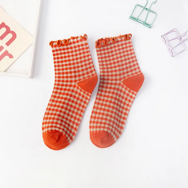striped frilly socks woman kawaii calcetines women meias skarpetki damskie meia femme chaussettes cute chaussette sock cotton Orange