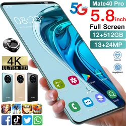 Mate40 pro Smartphone Global Version 12GB+512GB 4800mAh 7.0 Drop Screen Camera Cellphone 1440*3200 5G Android 10.0 Mobile Phones