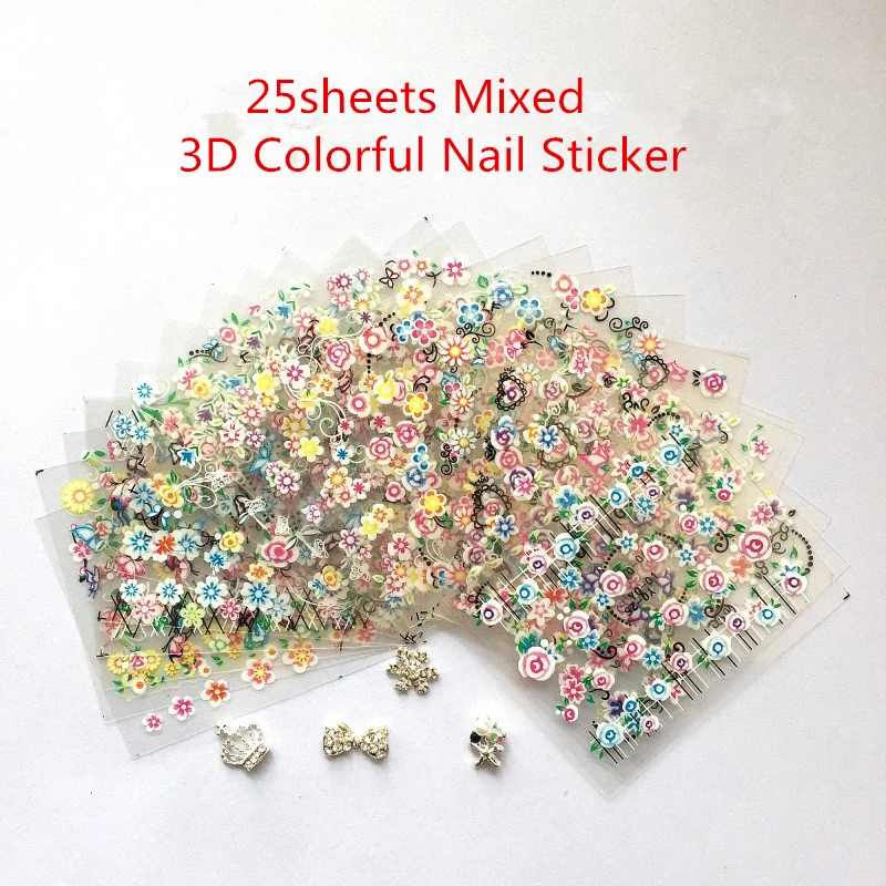 25 colorful 50 дизайнерские наклейки для ногтей с бантом, наклейки для ногтей, Одуванчик, цветок, наклейки для ногтей, художественный декор, наклейки для ногтей, переводные наклейки - Цвет: 25 colorful