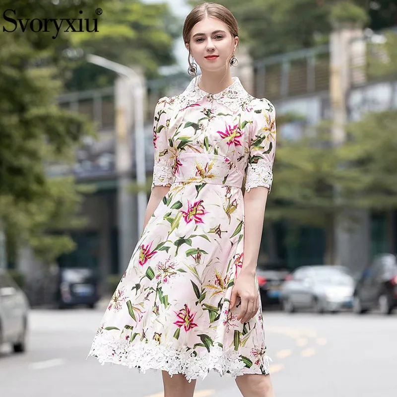 Svoryxiu, дизайнерское летнее платье миди для подиума, женское платье с коротким рукавом, на заказ, на пуговицах, с цветочным принтом, кружевное элегантное платье vestdios