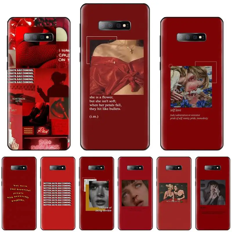 

Retro red pattern art lyrics aesthetic Phone Case For Samsung S6 S7 edge S8 S9 S10 e plus A10 A50 A70 note8 J7 2017