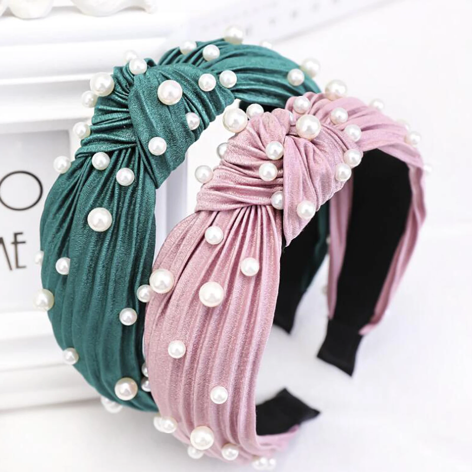 New Fashion Fresh Headband Women Pearls Hairband Striped Cloth High Quality Turban Autumn Hair Accessories Wholesale