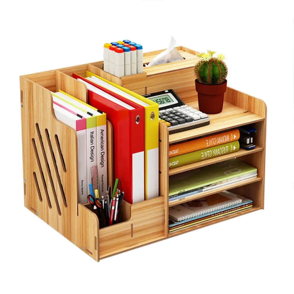 

9-Compartment Wood Desktop Organizer DIY Portable Shelf Storage Rack Stationery Holder Pencil Vase Tissue Box For Home Office #