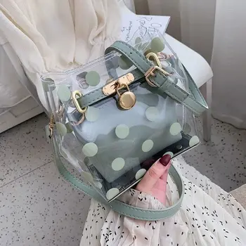 

Fashion Transparent PVC zi mu bao Summer New Polka Dot Handbags Ladies Shoulder Messenger Mini Bag