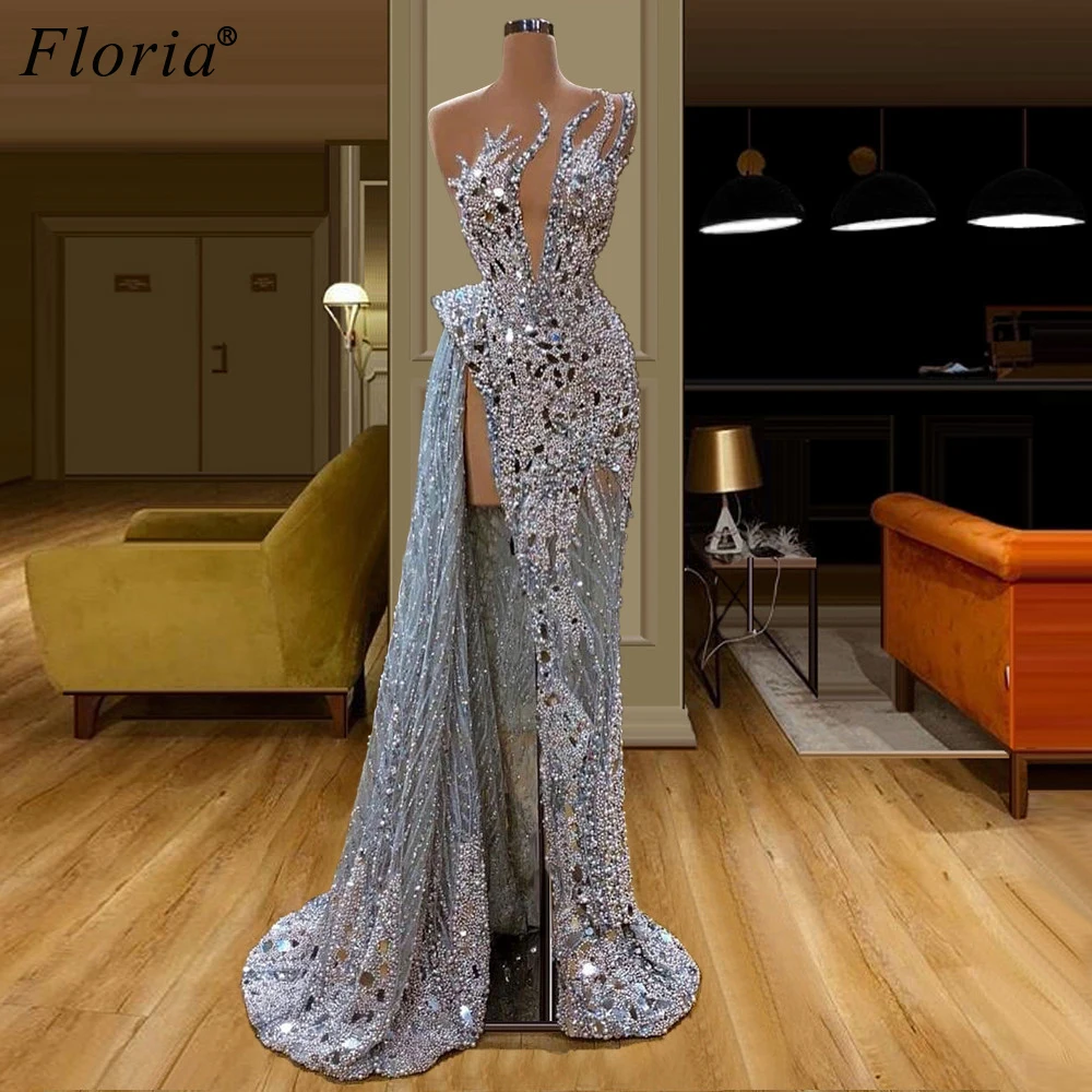 handmade evening dresses Sparkly High-end Champagne Evening Dress with Handmade Beading Pearl Sequins Champagne / 28W