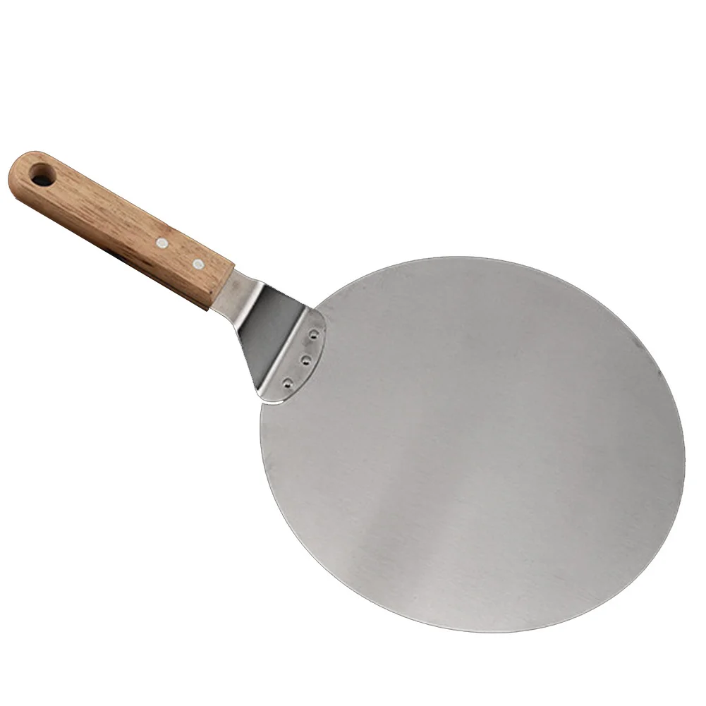  Home Pizza Scraper Breadboard Scoop Stainless Steel Cake Server Wooden Handle Pastry Anti-scalding 