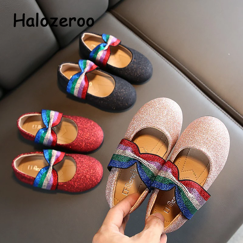Новая Осенняя детская обувь для принцесс блестящая девочек Детские балетки на