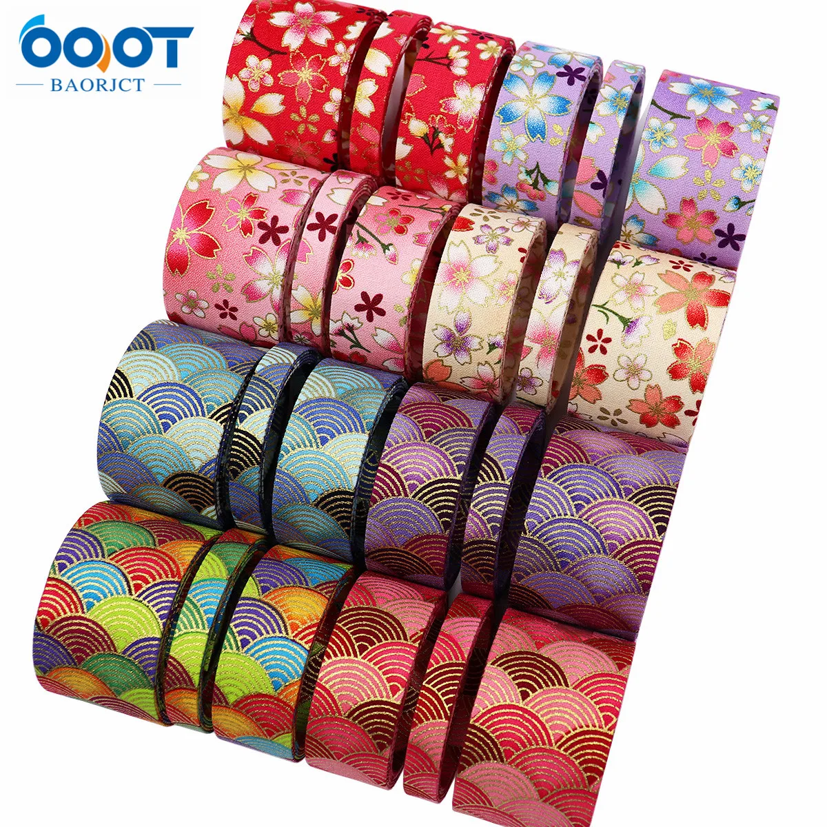 Double-Sided Colorful Flowers Cloth Ribbons 5 Yards M-21510-512 DIY Crafts Hairclip Apparel Accessories and Sewing Decorations ribbon decoration,ribbon supplies,sewing ribbon