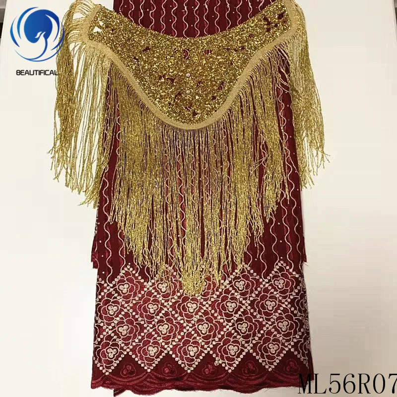 

BEAUTIFICAL Nigerian lace fabrics swiss voile lace fabric with stones New design french cotton lace with 1 neckline ML56R07