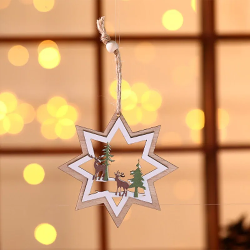 Santa Claus Deer New Year Natural Wood Christmas Tree Ornaments Pendant Hanging Gifts Xmas Decor for Home Party Decorations