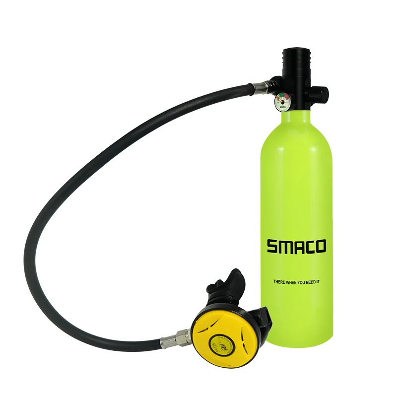 Fluorescent green Новое оборудование для дайвинга SMACO мини дайвинг кислородная бутылка воздушный клапан трубка S400plus подводный дышащий кислородный респиратор 1л - Цвет: Fluorescent green
