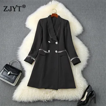 

Autumn Dresses for Women 2020 High Quality Designer Long Sleeve Notched Collar Beading Tassel Blazer Dress Office Lady Vestidos