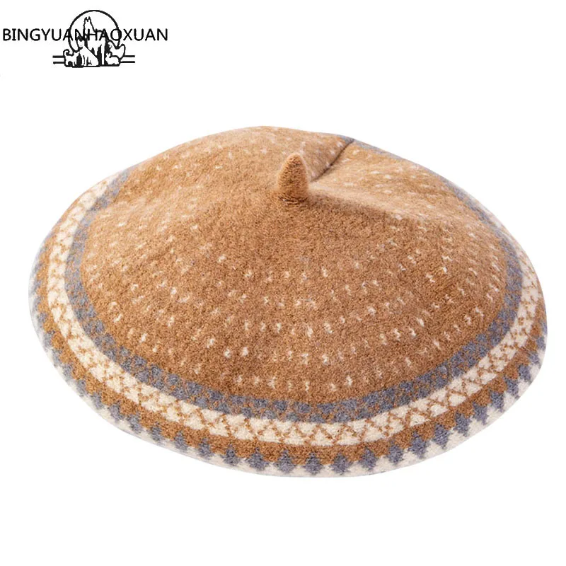 

Women Spring Winter Berets Hats Jacquard Printing Comfortable Wool Bonnet Beanies For Women Casual 2019 Caps Hats