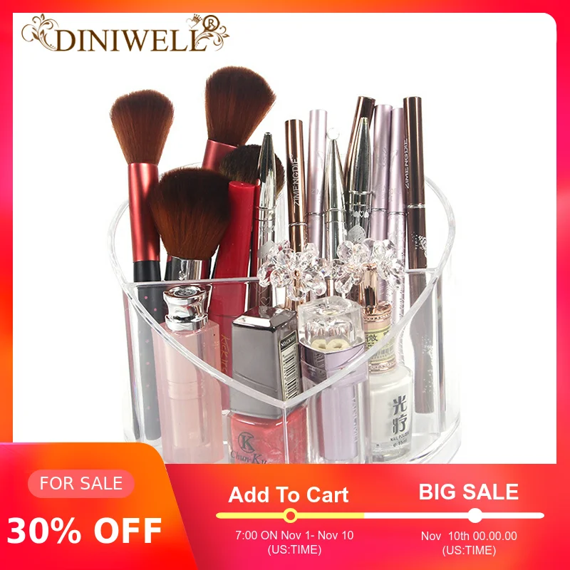 

DINIWELL Heart Shape Acrylic Makeup Brush Storage Box Desk Organizer For Cosmetics Lipstick Storage Holder Organiser For Women