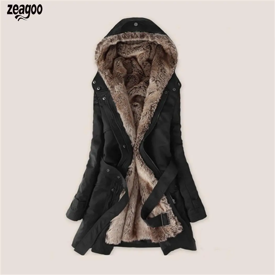 Женское теплое однотонное пальто с длинным рукавом на молнии, осенняя, Зимняя Повседневная тонкая верхняя одежда с капюшоном, Повседневная