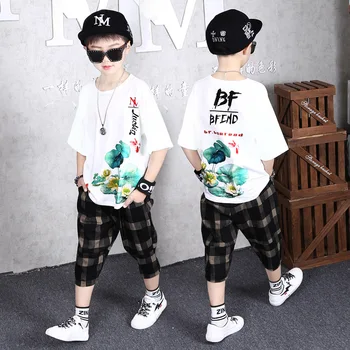 

Children Summer Clothes Set Boys T shirt & Plaid Pants Casual Sports Suits 2 Pcs Teenage Kids Boy Clothing Tracksuit 3 -14 Years